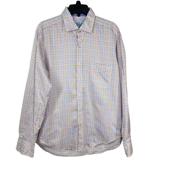 J McLaughlin Mens Shirt Medium White Check Long Sleeve Preppy Pocket Button Up - Picture 1 of 12